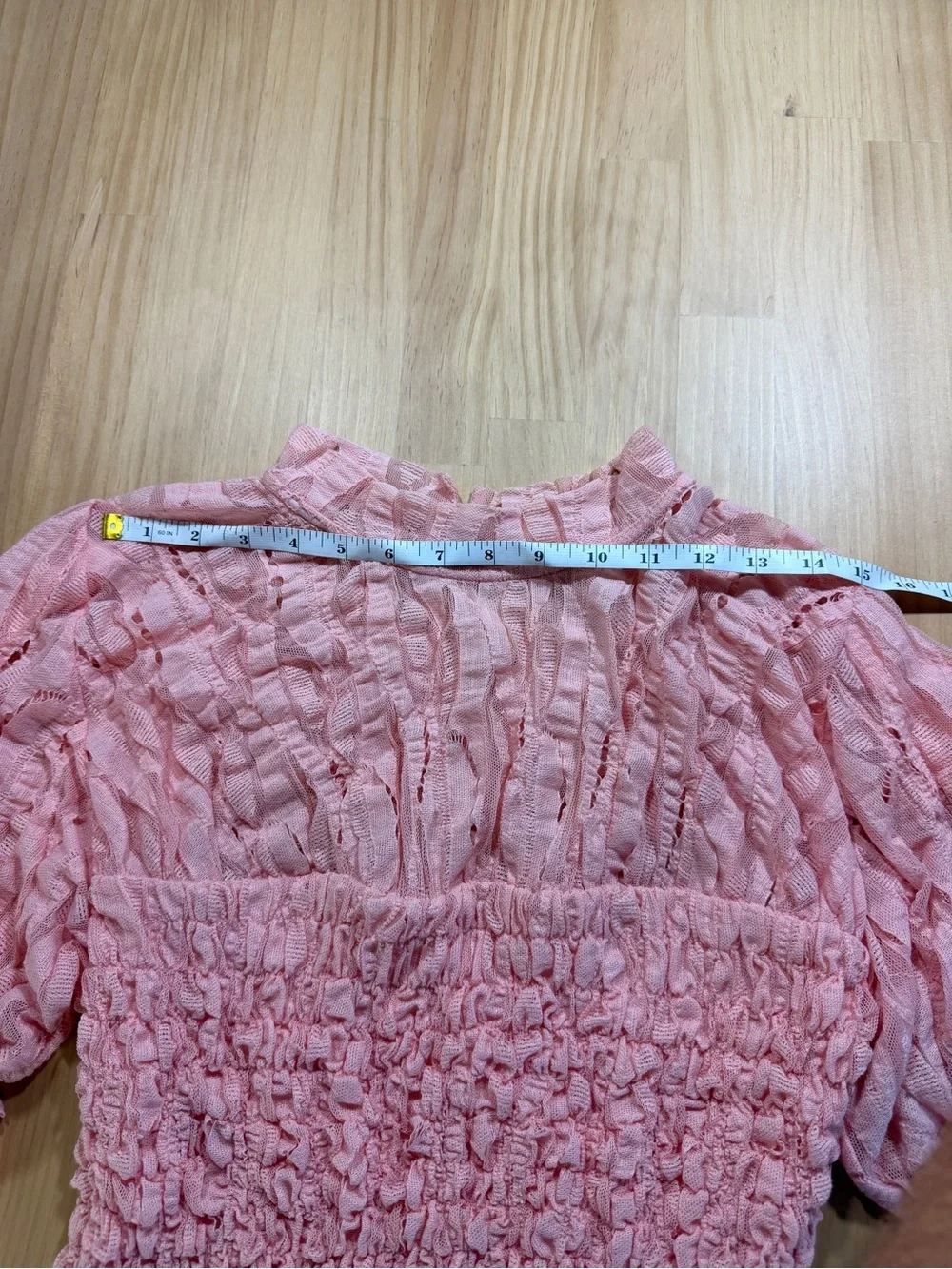 Free People Blush Pink Smocked Lace-Panel Blouse B7